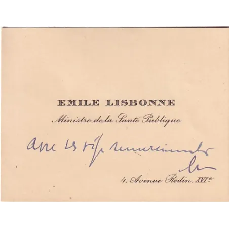 LISBONNE Emile (1876-1947) - MINISTRE DE LA SANTE PUBLIQUE