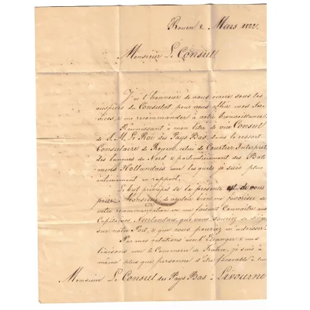 ROI DES PAYS-BAS - LETTRE D'UN CONSUL POUR LE CONSUL DE S.M. ROI DES PAYS BAS - 1822