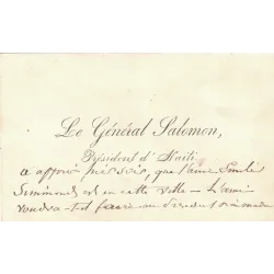 LYSIUS SALOMON Louis Etienne Félicité (1815-1888) - PRESIDENT DE LA REPUBLIQUE D'HAITI DE 1879 à 1888.
