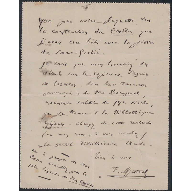 copy of MISTRAL Frédéric (1830-1914) – Ecrivain Provençal – Prix Nobel.