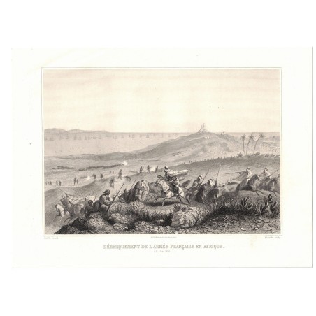 GRAVURE DE 1858 - DEBARQUEMENT ARMÉE FRANCAISE EN AFRIQUE 1830 - 1er EMPIRE