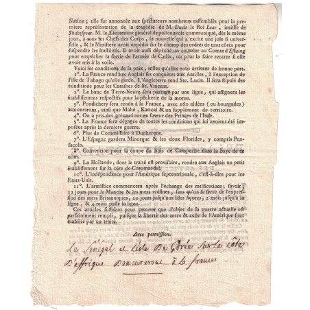 TRAITE DE VERSAILLES DE 1783 - VIVE LE ROI - RELATION ET DETAILS DES ARTICLES DE LA PAIX.