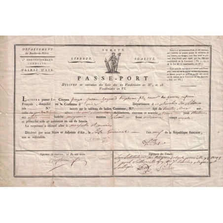 CONSULATE - BOUCHE DU RHONE (FRANCE) - PASSEPORT OF THE SON KING'S ADVISOR - 1801