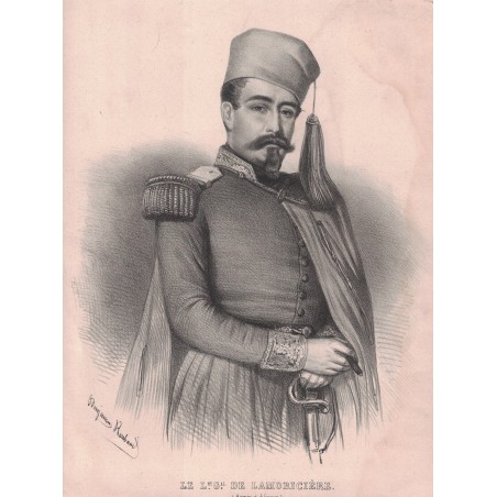 LE LIEUTENANT GENERAL DE LAMORICIERE - ARMEE D'AFRIQUE - GRAVURE ANCIENNE - FORMAT 285x235mm - DESSIN DE BENJAMIN RAOUBAUT.