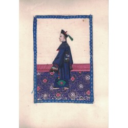 OLD ASIAN MINIATURE - PAINTING ON RICE PAPER - FABRIC FAME - BEAUTIFUL