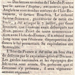 EMPIRE - LES ANGLAIS SE SONT RENDUS MAITRES DE L'ISLE BONAPARTE (REUNION) ET DE L'ISLE DE FRANCE (MAURICE) - JOURNAL DU GARD.