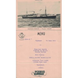 PAQUEBOT HOGGAR - COMPAGNIE FRAISSINET - CARTE POSTALE MENU - PUB PERNOD - DU 6 JUIN 1952..