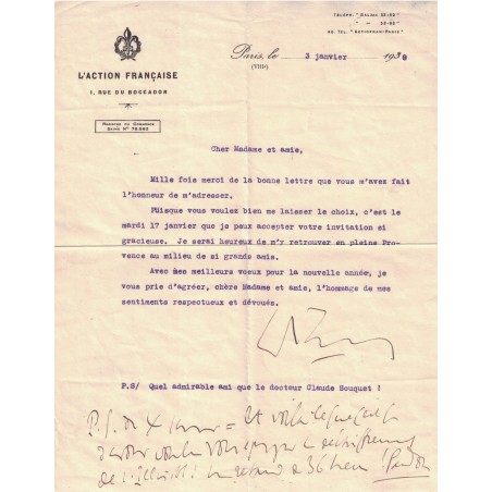 MAURRAS Charles (1868-1952) - journaliste, essayiste, homme politique et poète français, théoricien du nationalisme intégral