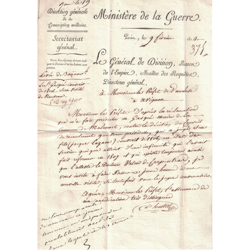 HASTREL DE RIVEDOUX Etienne D' (1766-1846) Baron d'Empire - Directeur Général des Conscription Ministère de la Guerre.