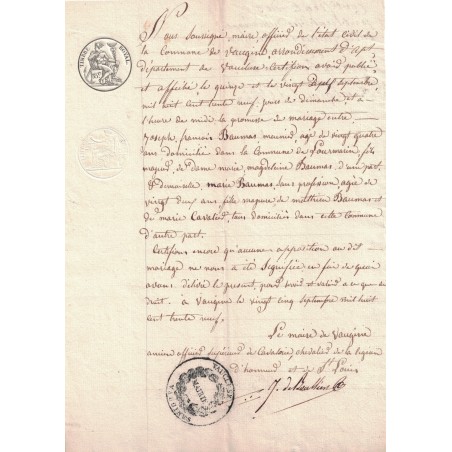 VAUCLUSE - MAIRIE DE VAUGINES - TIMBRE ROYAL 35c - AVEC CACHET DE MAIRIE ET SIGNATURE DU MAIRE - LE 20 SEPTEMBRE 1839.
