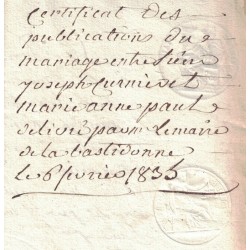 VAUCLUSE - LA BASTIDONNE - TIMBRE ROYAL A 35c + TIMBRE ROYAL SEC - SIGNATURE DU MAIRE LE 6 FEVRIER 1835.