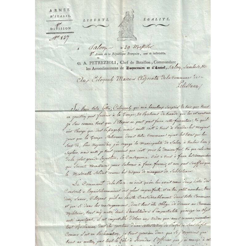 O.A. PETREZZOLI - Chef de Bataillon, Commandant les arrondissements de Salon et de Lambesc.