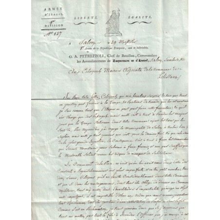 O.A. PETREZZOLI - Chef de Bataillon, Commandant les arrondissements de Salon et de Lambesc.