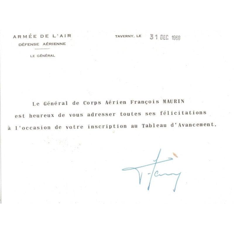 MAURIN François (1918-2018) - Général d'Armée Aérienne - Chef d'Etat Major des Armées.